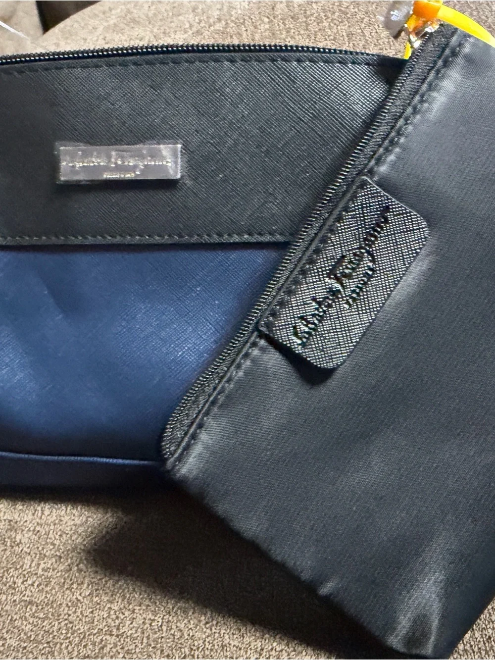 NWOT: Salvatore Ferragamo Navy & Black Saffiano Wristlet & clutch 2 bags.